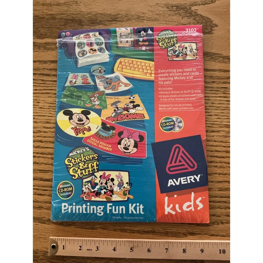 Vintage 1997 Avery Kids Mickey's Stickers & Stuff Printing Fun Kit 3102